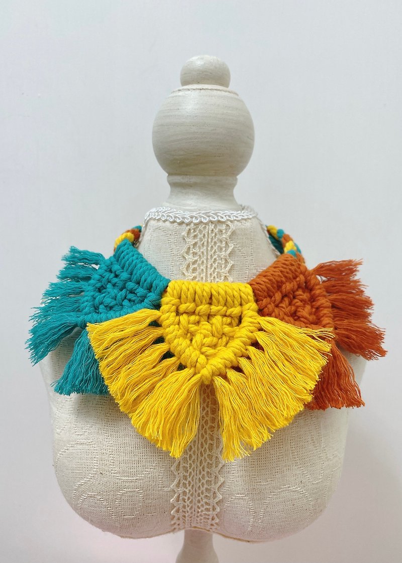 Hand-knitted bohemian scarf (with triangle style) - Collars & Leashes - Cotton & Hemp Orange