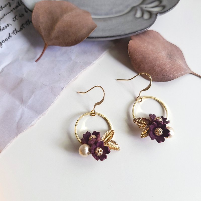 Purple kite color series. Earrings/ Clip-On - Earrings & Clip-ons - Genuine Leather Purple