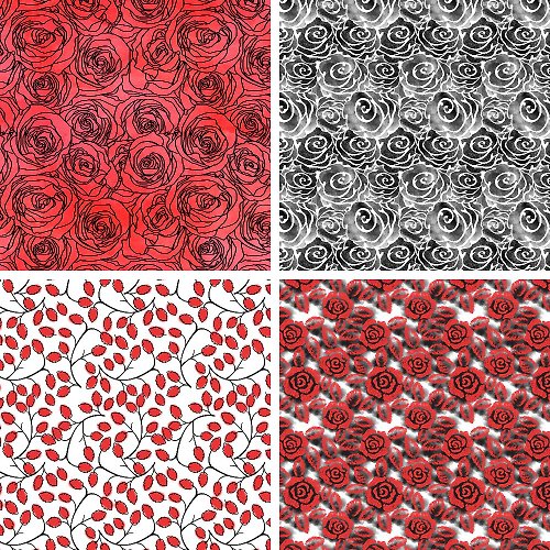 Digital Magic 黑色和紅色水彩玫瑰數碼紙套裝12 種無縫花卉圖案