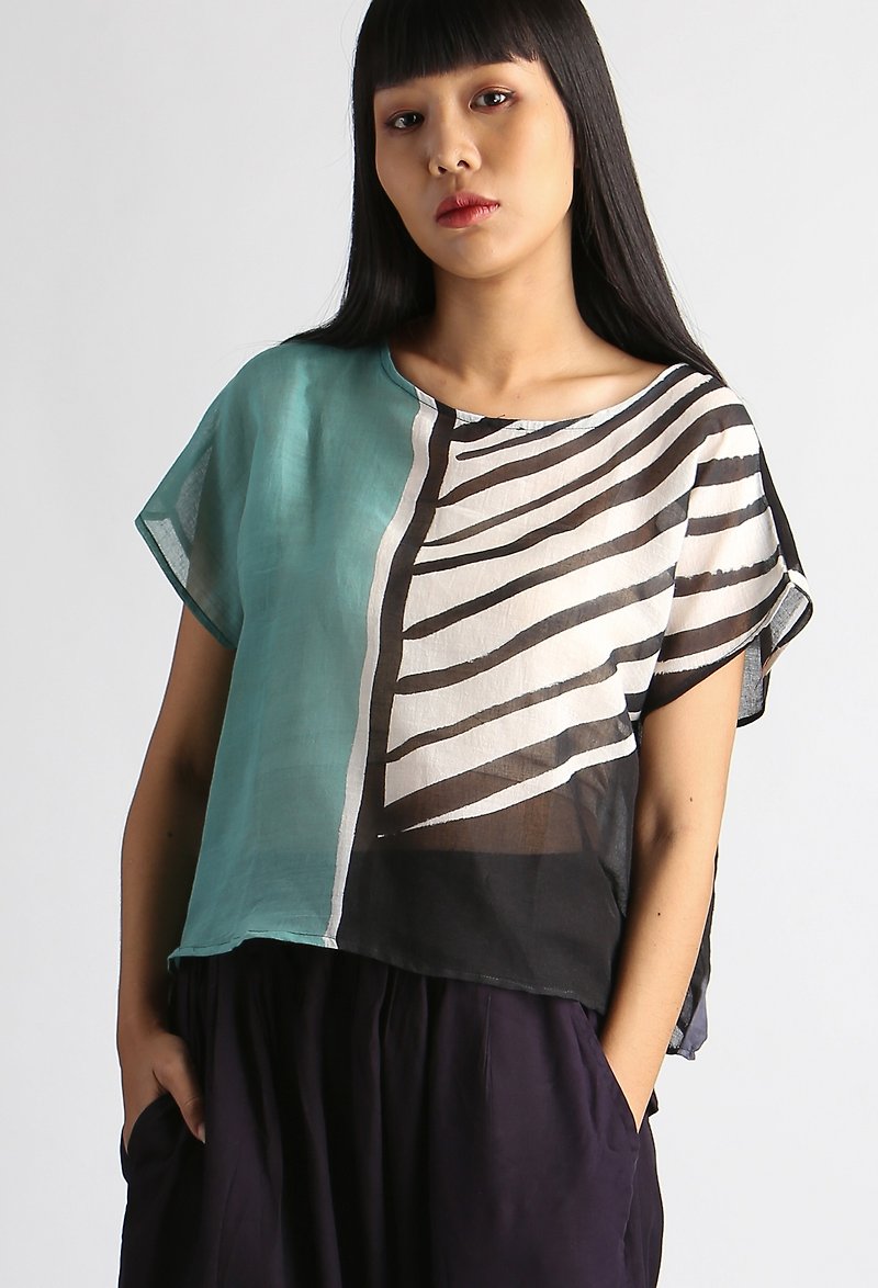 Hand Painted Poncho - Free Size - Women's Tops - Cotton & Hemp Blue