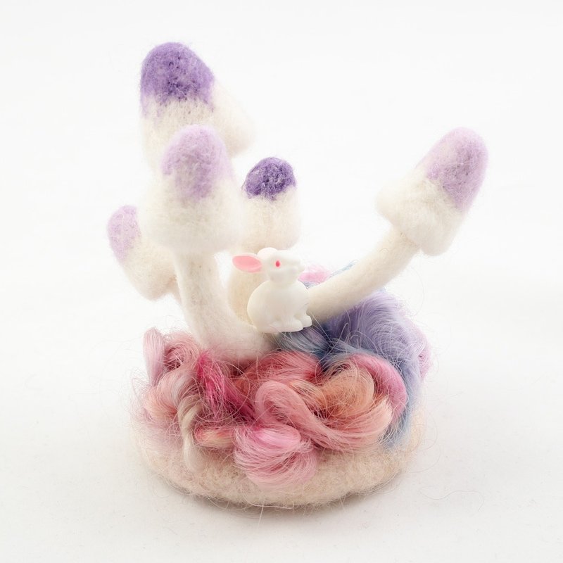 Wool felt needle felt handmade material package spring green mushrooms A purple rabbit ornaments - Knitting, Embroidery, Felted Wool & Sewing - Wool Purple