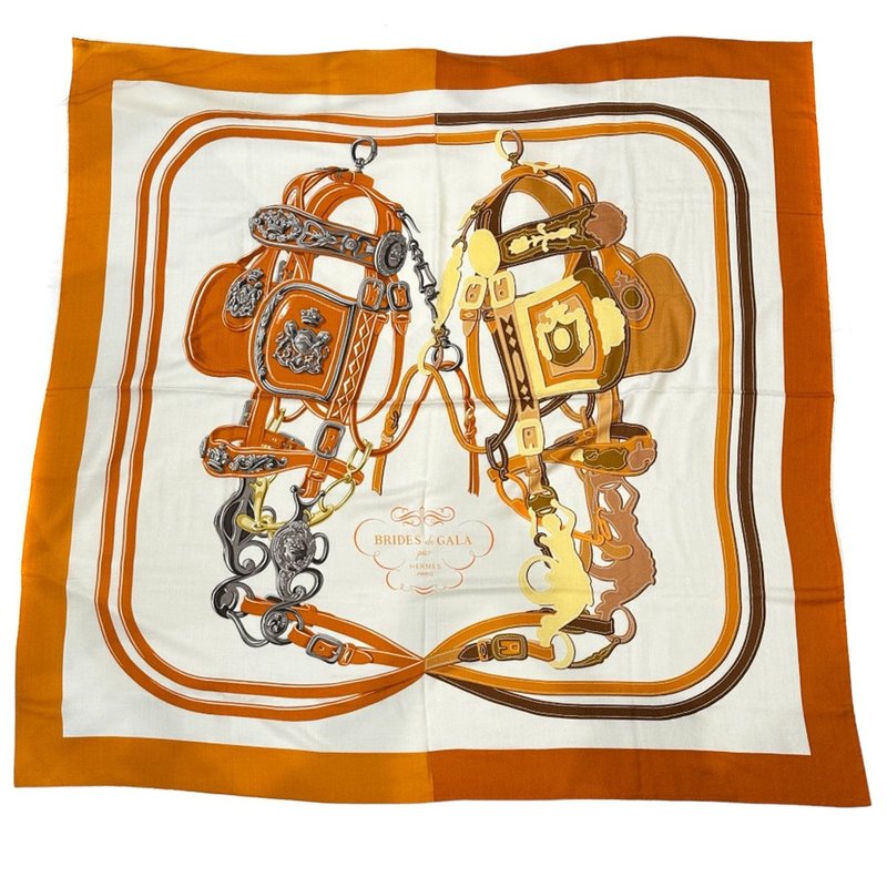 【日本直送】エルメス HERMES カレジェアン140 ストール カシミヤ × シルク レディース【中古】 - 圍巾/披肩 - 羊毛 橘色