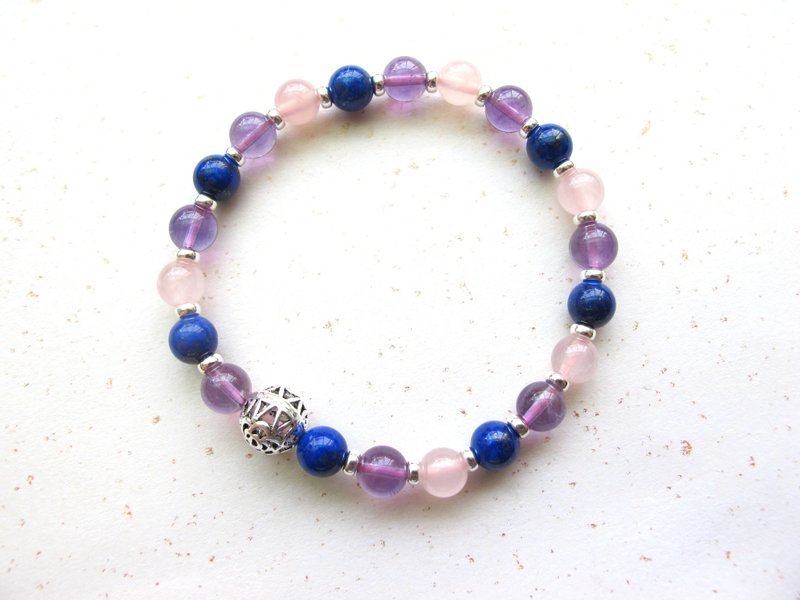 [Indulge] Amethyst x Amethyst x lapis lazuli x 925 silver - hand-made natural stone series - สร้อยข้อมือ - คริสตัล หลากหลายสี