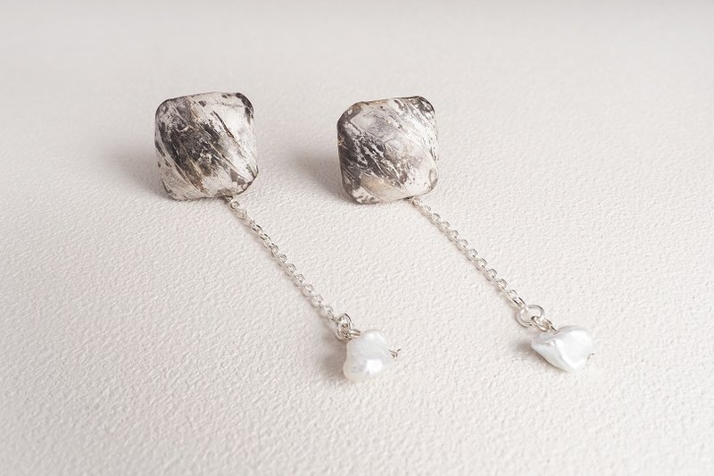 【隕石系列】方形 純銀耳環 Silver Earrings - 耳環/耳夾/耳骨夾 - 純銀 