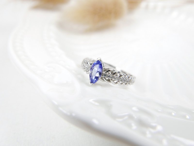 Feather Danquan stone ring _ sterling silver natural gem - แหวนทั่วไป - เครื่องเพชรพลอย สีน้ำเงิน