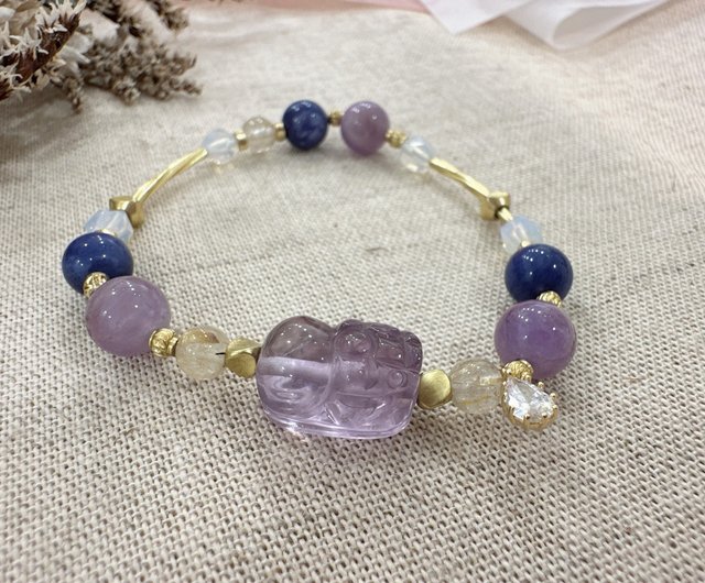 パープル貔貅ブレスレット//パープルブルーカルセドニームーンストーン