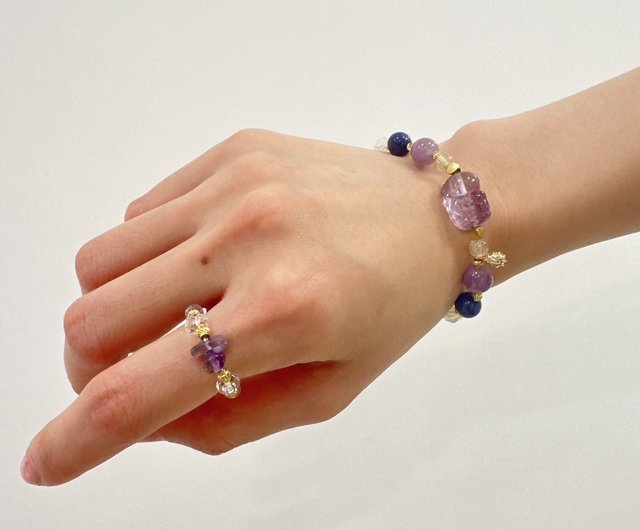 パープル貔貅ブレスレット//パープルブルーカルセドニームーンストーン