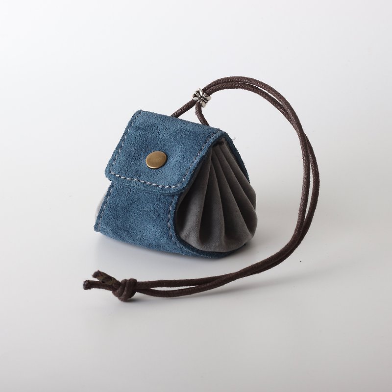 Xiao Long Bao|Leather Coin Purse|Small Item Bag|Hanging Ornaments-Suede Blue and Gray - Coin Purses - Genuine Leather Blue