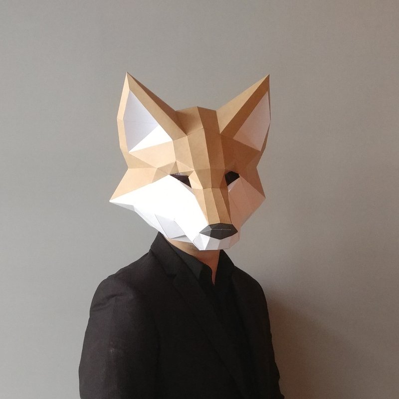 萬聖節最趴_DIY材料包_手作_紙模型_帥氣狐狸面具 - 木工/竹藝/紙雕 - 紙 咖啡色