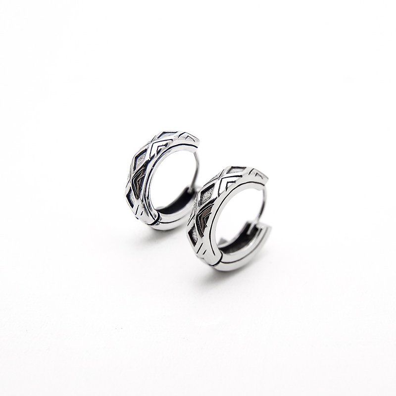 Rhombus DUO Earrings【Dissolve】316L Hoop Earrings - Earrings & Clip-ons - Other Metals Silver