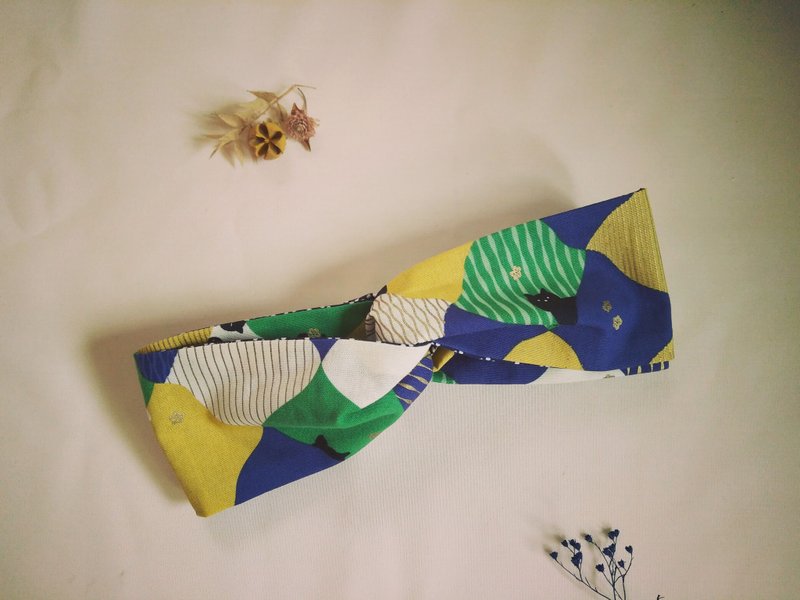 Plaid cat 2.0 blue green / day and double-sided hair band / Kasuga Romance series - Headbands - Cotton & Hemp Blue