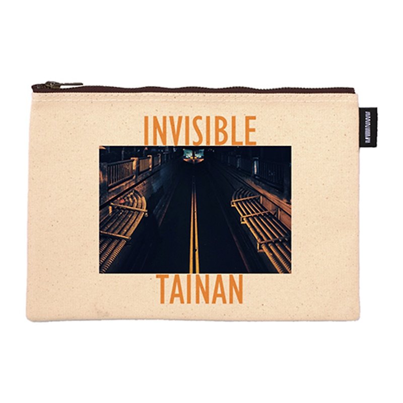 Invisible Tainan artist series synthetic canvas zipper bag - Toiletry Bags & Pouches - Cotton & Hemp Yellow