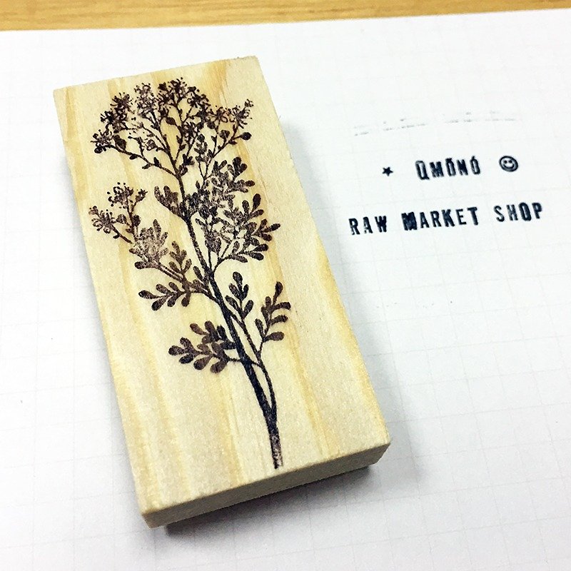 Raw Market Shop Wooden Stamp【Floral Series No.40】 - Stamps & Stamp Pads - Wood Khaki