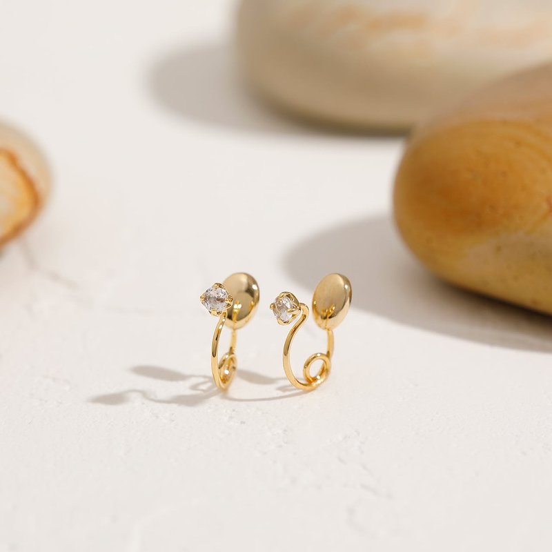 birthstone ―3月 アクアマリン miniループフィットイヤリング　誕生石 - 耳環/耳夾/耳骨夾 - 寶石 金色
