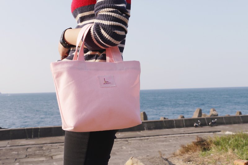 【櫻花粉】手提袋 (客製26英文字) / 環保袋 便當袋 - 手袋/手提袋 - 棉．麻 粉紅色