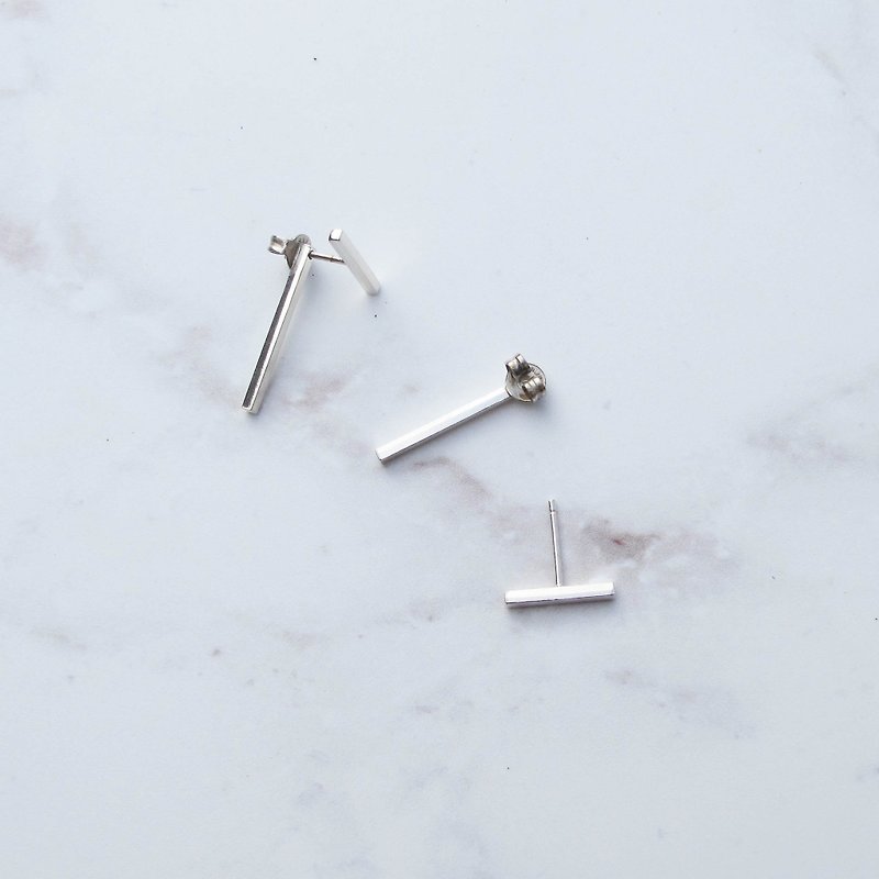 [Handmade custom silver jewelry] Double line | Minimalist personality handmade sterling silver earrings | - Earrings & Clip-ons - Sterling Silver Silver
