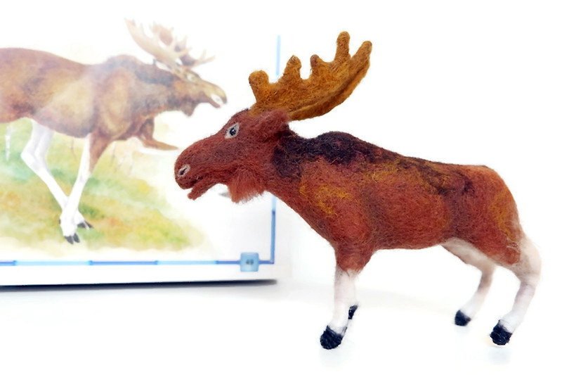 Moose miniature figurine for the dollhouse - 公仔模型 - 羊毛 咖啡色