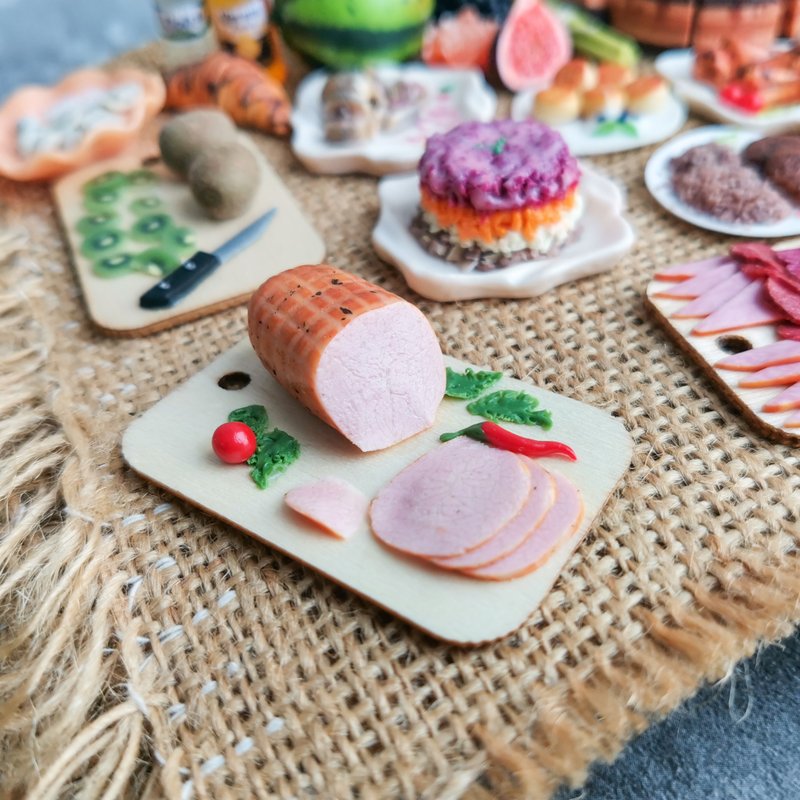 寫實食物1/6火腿熟食板-玩具屋芭比食物 - 其他 - 黏土 多色