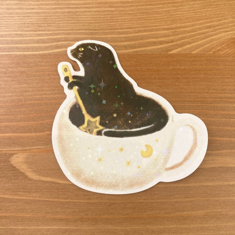 Blackcat&Coffee-waterproof sticker - Stickers - Plastic Black