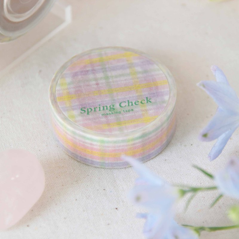 Spring Check Masking Tape | Powder Pink - 紙膠帶/和紙/PET - 紙 粉紅色