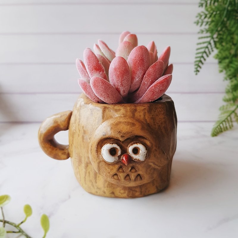 吉野│P-36イーグルフクロウのハンドメイドセラミックの花肉質治癒かわいいマグカップ - 花瓶・植木鉢 - 陶器 ブラウン