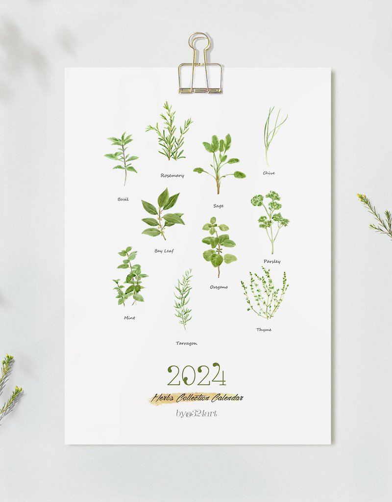 2024 Annual Calendar/Monthly Calendar/Plant Healing Decorative Painting/Kitchen and Restaurant Decoration/Memo Calendar/Multiple Use - ของวางตกแต่ง - กระดาษ 