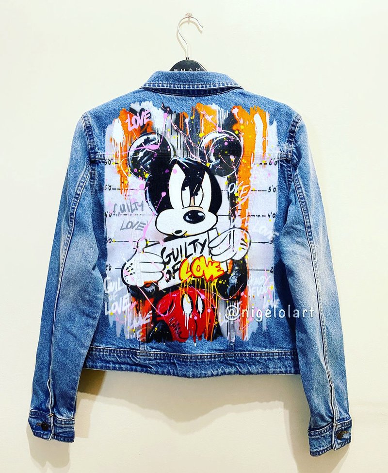 Painted Denim Jacket Handmade Custom Personalized gift Disney Mickey Mouse Gift - 女大衣/外套 - 棉．麻 多色