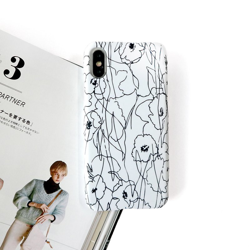Ma black flower white phone case - เคส/ซองมือถือ - พลาสติก ขาว