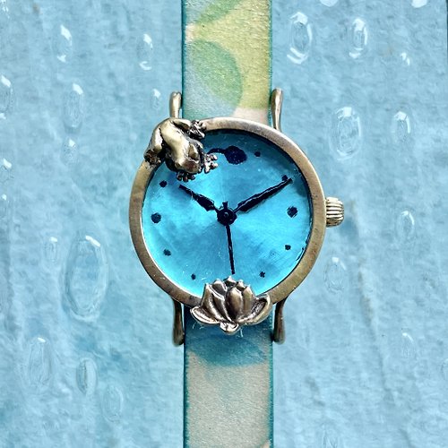 froggywatch 青蛙凝望蓮池中的小蝌蚪款手錶S天藍色