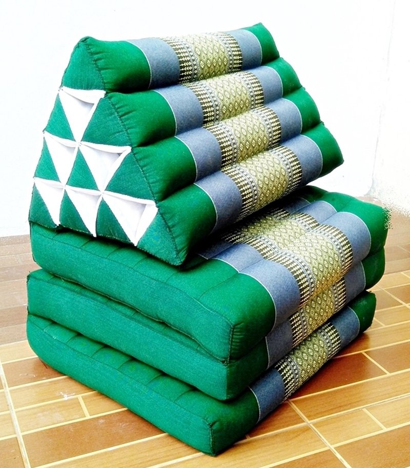 Standard 3 fold 50x160cm Thai triangle kapok floor cushion pillow fold mattress - Pillows & Cushions - Cotton & Hemp Green