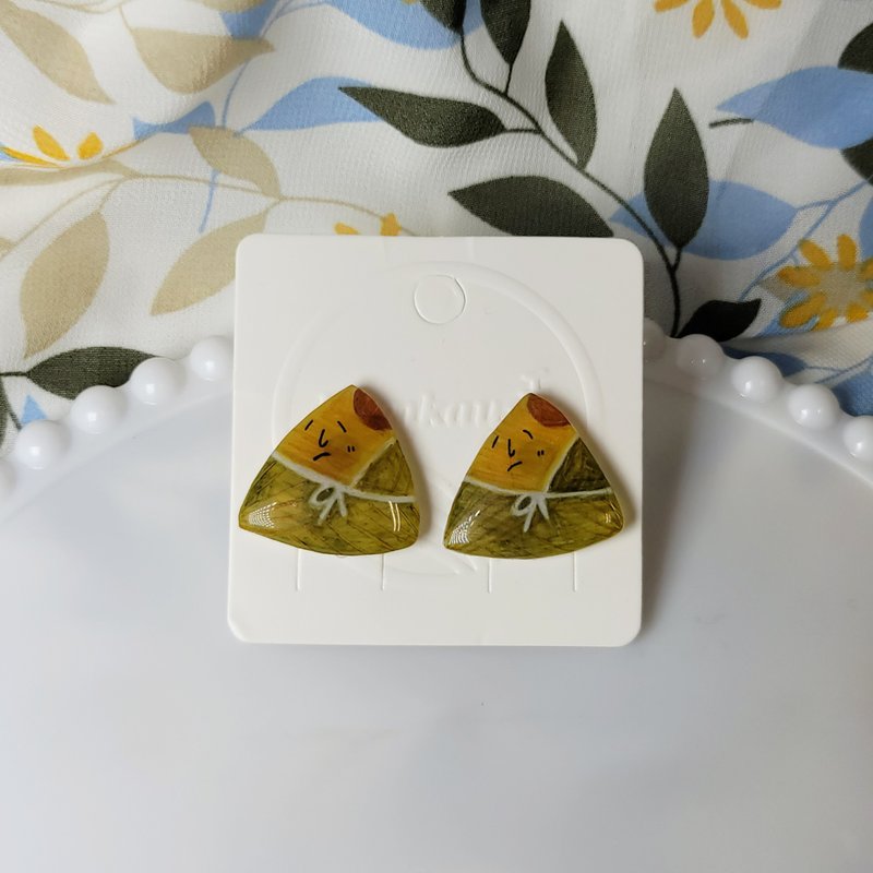 Rice Dumpling from Nouthern Taiwan, Dragon Boat Festival Hand Painted Earrings - Earrings & Clip-ons - Stainless Steel Multicolor