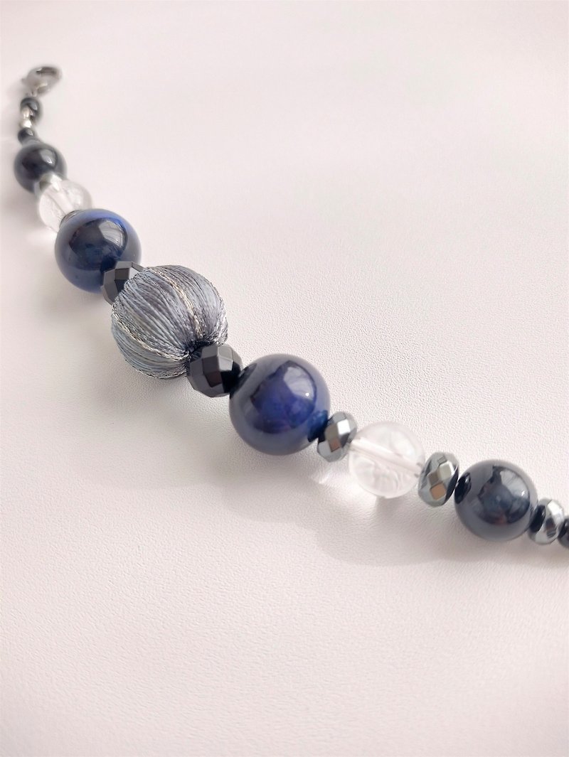 天然石 マグネット式羽織紐 #07 / 着物小物 / ブルー / 水晶 はおりひも - その他 - 宝石 多色