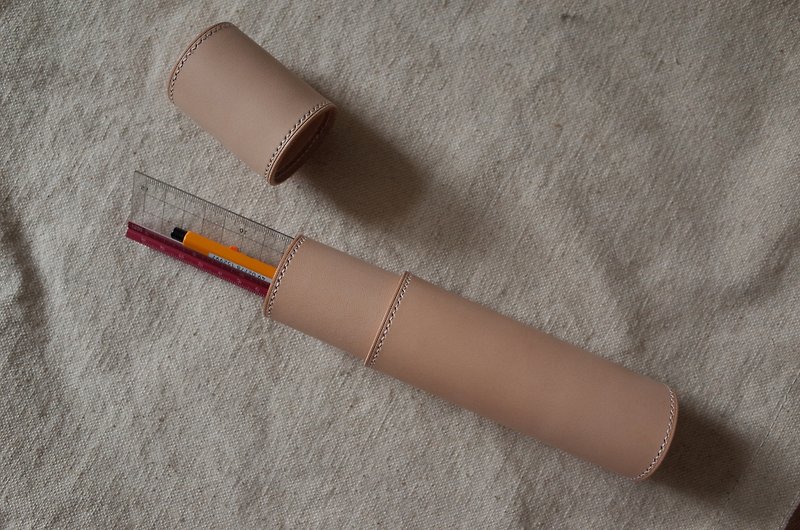 ⌀44 Cylinder Pencil Case -  駒縫⌀44圓筒筆袋/筆盒 - 鉛筆盒/筆袋 - 真皮 卡其色