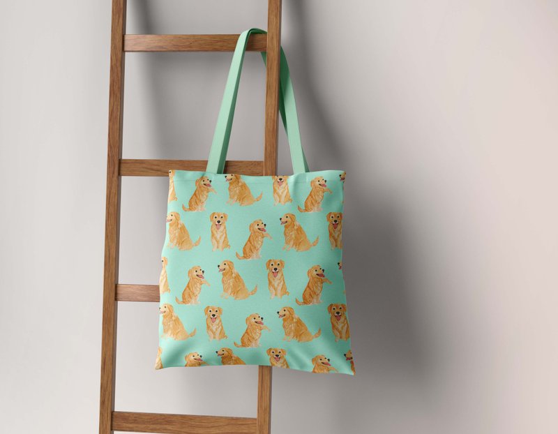 Golden Retriever Golden Retriever Puppy Canvas Tote Bag Tote Bag Canvas Bag Side Backpack - Handbags & Totes - Cotton & Hemp Green