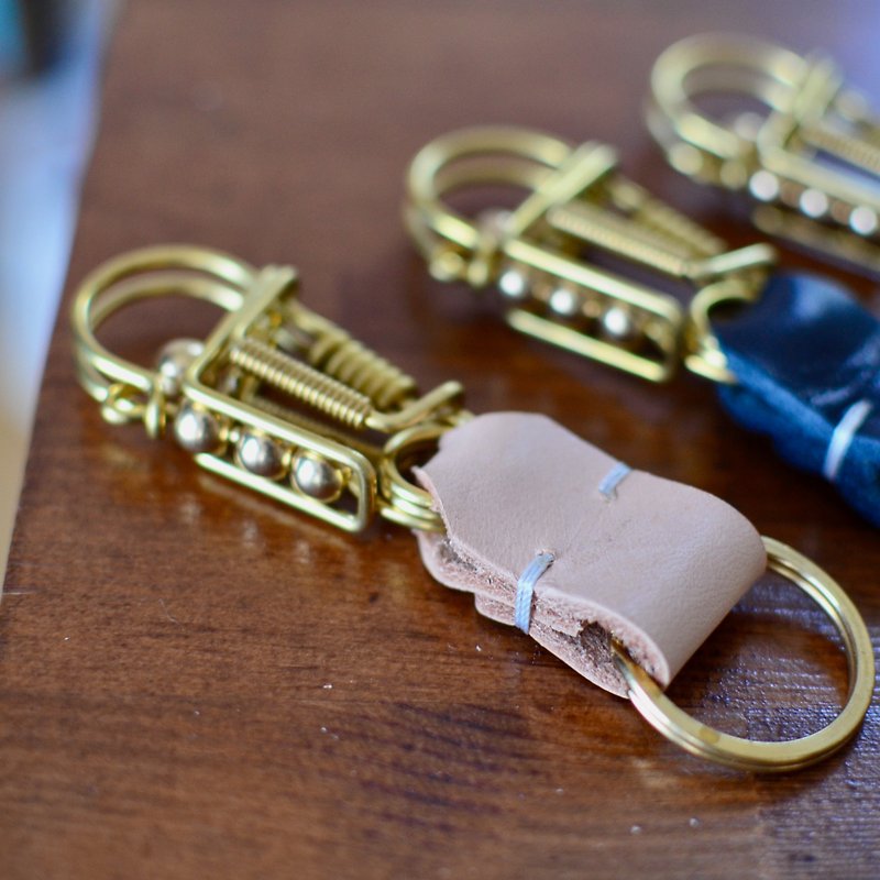Brass and tanned leather key chain Leather key ring Matches your bag or pants - Keychains - Genuine Leather 