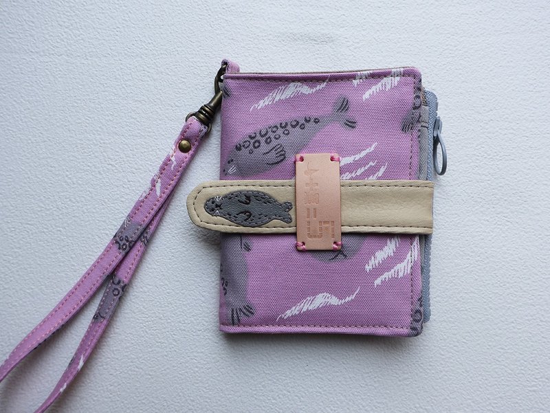 【fabric wallet】海豹游  布短夾/中短夾 - 錢包/皮夾/長短夾 - 棉．麻 粉紅色