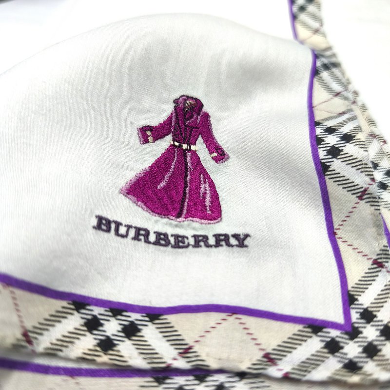 Burberry Vintage Handkerchief Purple Overcoat Minimalist 23 x 22.5 inches - 手帕 - 棉．麻 卡其色