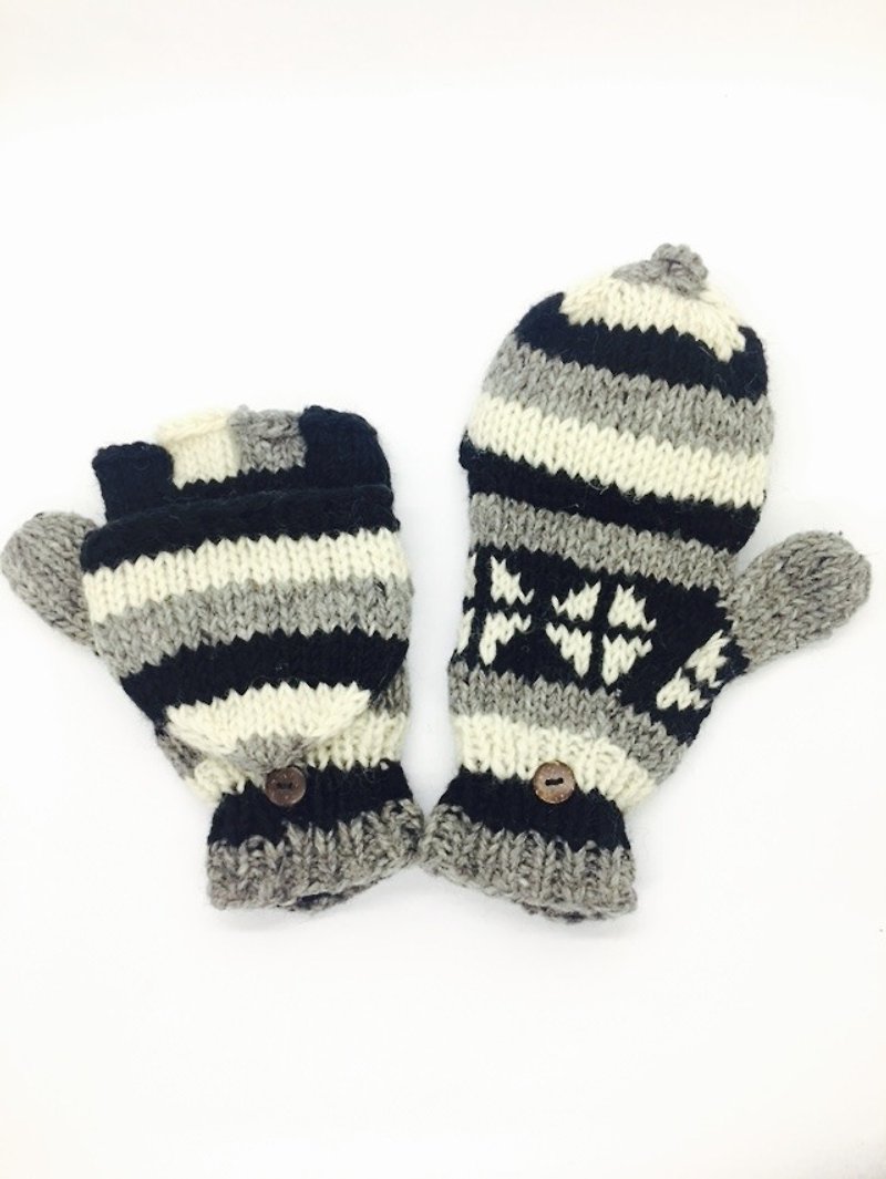 Nepal 100% wool handmade thick knitted pure wool gloves - ถุงมือ - ขนแกะ สีเทา