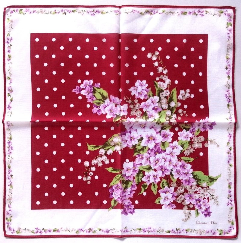Christian Dior Vintage Handkerchief Floral 19 x 18 inches - 手帕 - 棉．麻 紅色