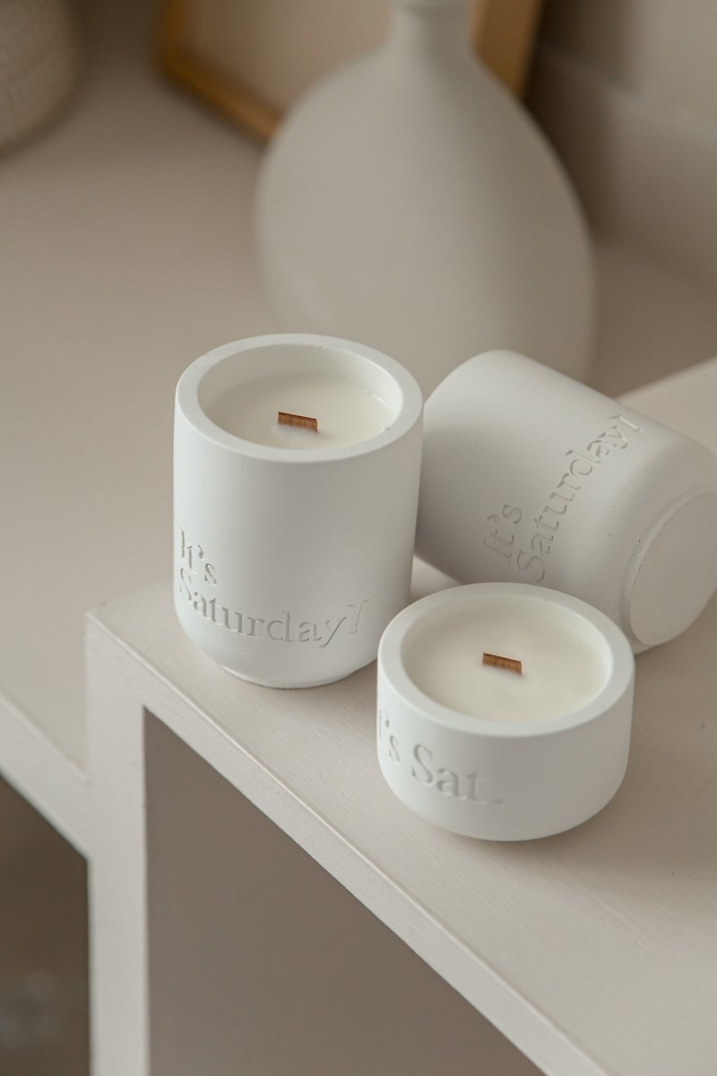 It's Saturday pure wood tone handmade Cement cup soybean candle No.001 morning waves - Fragrances - Cement White