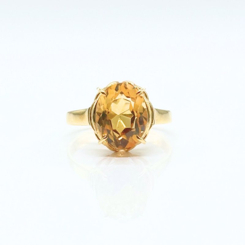 Topaz/Yellowstone K18 Natural Stone Ring - Golden Osmanthus - General Rings - Stone Orange