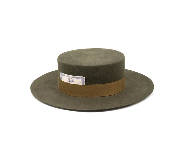 HWDog&Co.High Boater Flat Top Woolen Boater Gentleman Hat