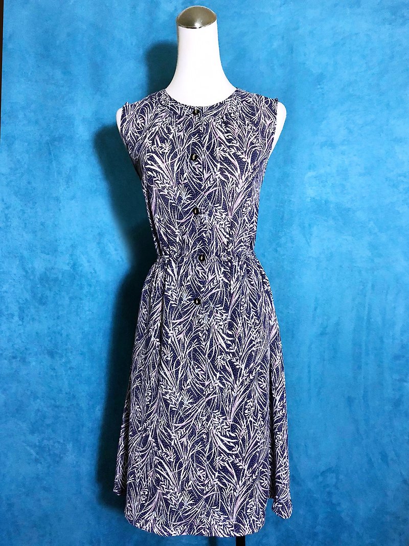 Spring Flowers Chiffon Sleeveless Vintage Dress / Bring back VINTAGE abroad - ชุดเดรส - เส้นใยสังเคราะห์ สีน้ำเงิน