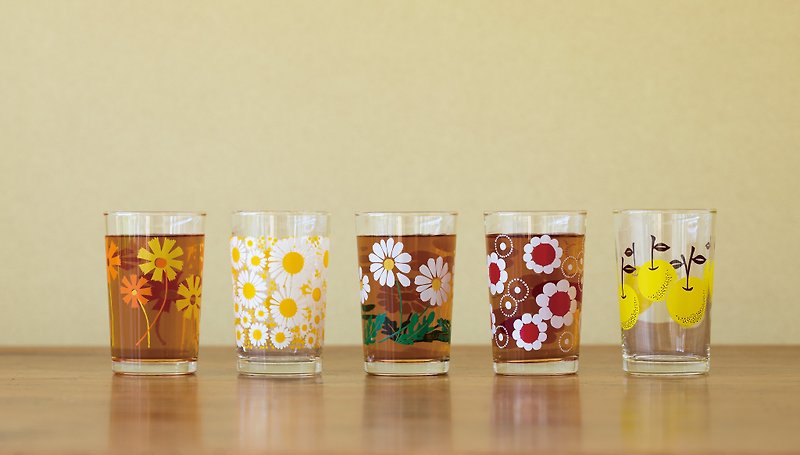 1863 Adelia Retro Medium Cup 8 Nobana Nobana Showa Retro Tableware Miscellaneous Goods Flower lover Retro Pop Print Glass Showa Glass 70's Antique - แก้ว - แก้ว สีเขียว