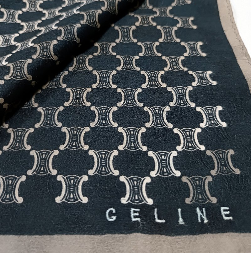 Celine เซลีน Vintage Handkerchief Monogram Black Cotton Silk 20 x 20 inches - 手帕 - 棉．麻 黑色