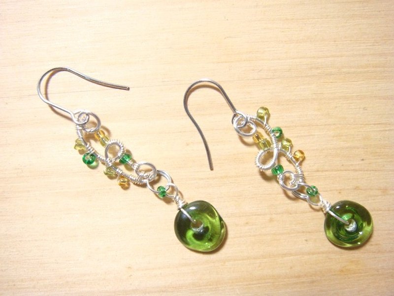 柚子林手工琉璃 - 設計款 - 耳環 - 吹動的稻禾 - 可改夾式 - 耳環/耳夾 - 玻璃 多色