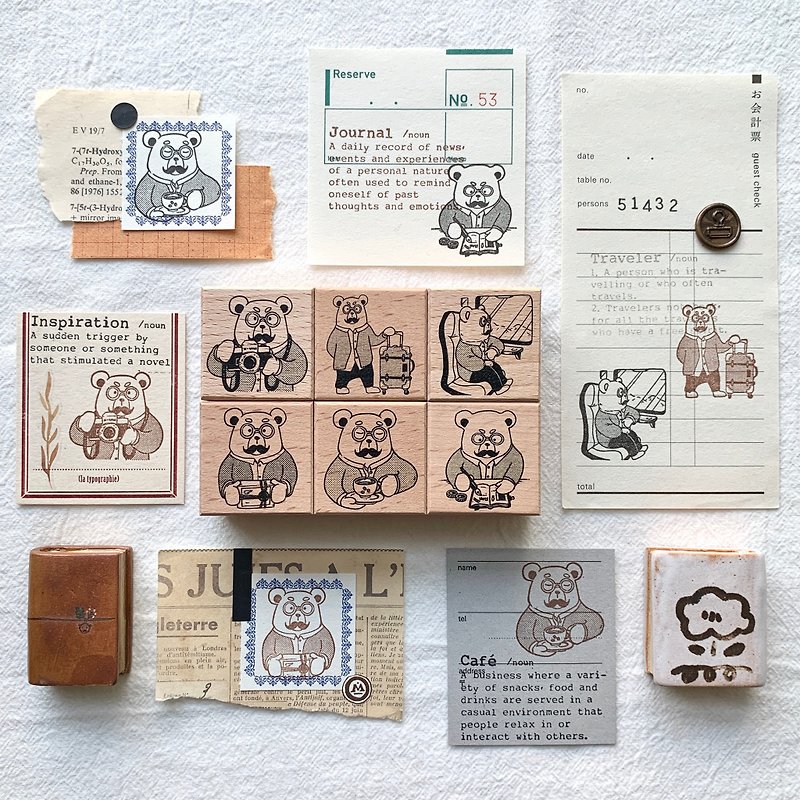Classy teddy stamp (set of six) - ตราปั๊ม/สแตมป์/หมึก - ไม้ 