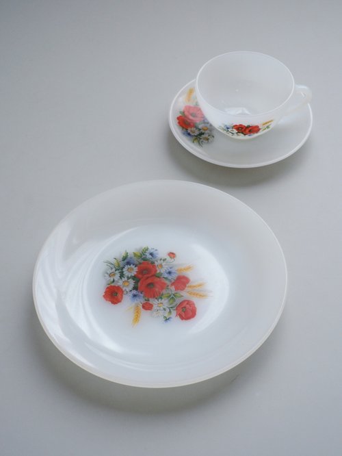 Pattern Vintage 法國Arcopal Vintage套裝杯連茶碟/中古/咖啡杯/餐具/甜點碟