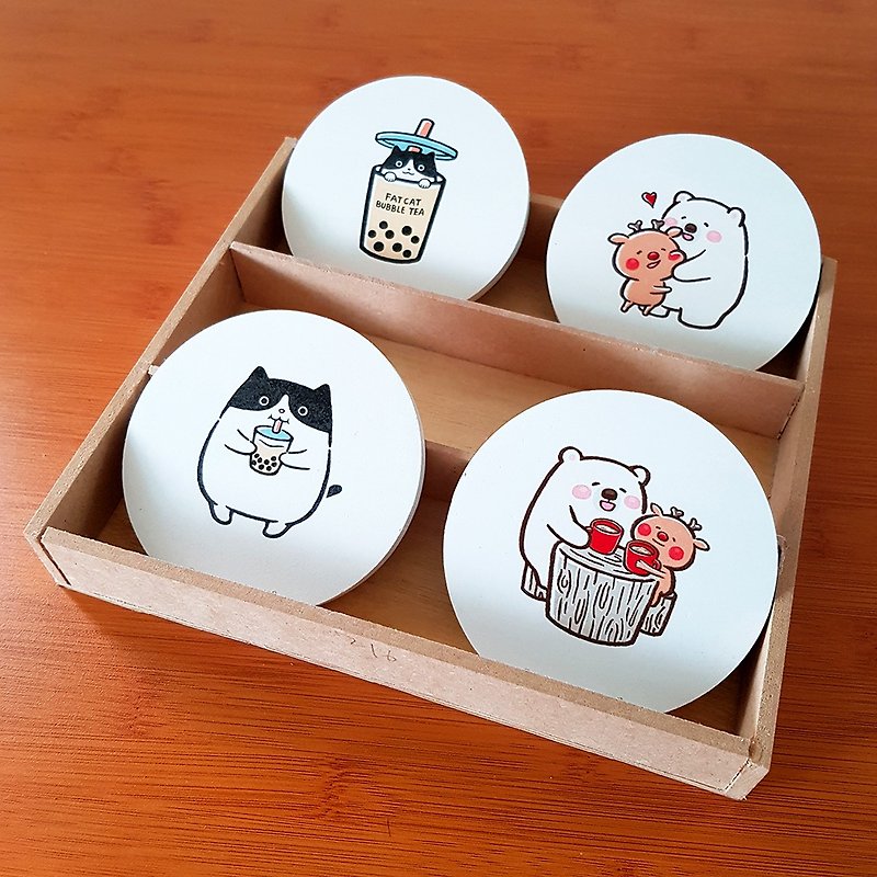 Original Line Sticker Character Diatomaceous Earth Absorbing Coasters A total of 4 Mercedes-Benz Meow Drip Deer and White Bear - Coasters - Other Metals Multicolor