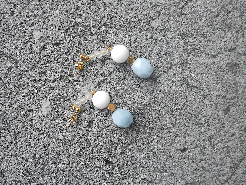 Aquamarine two-piece earrings - 925 pure silver ear - Earrings & Clip-ons - Gemstone Gold